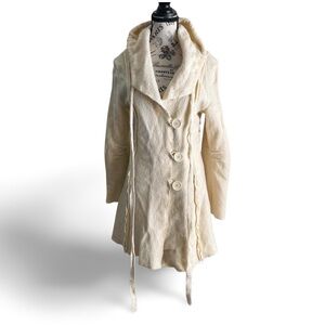 🇨🇦 Le Château Cream Off white Wool Hooded Midi Length Coat Size Small
